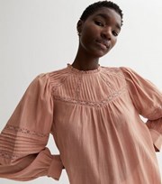 New Look Pale Pink Lace Frill High Neck Blouse